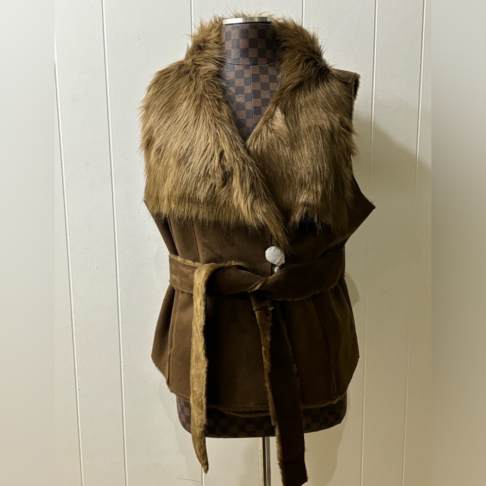 Luxe Rachel Zoe Faux Shearling Belted Vest
